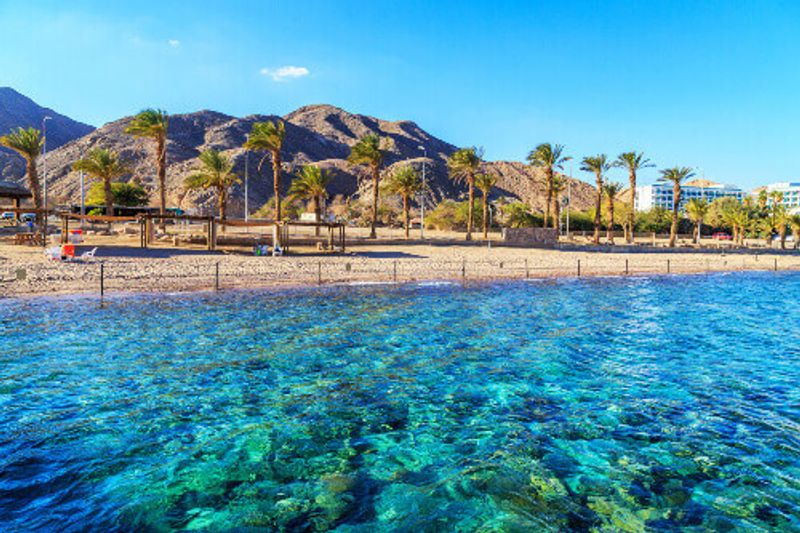 The clear waters of Princess Beach in Eliat, Israel.