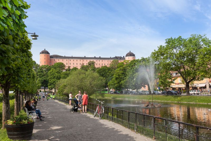 Swan pond near the historic Uppsala Castle.