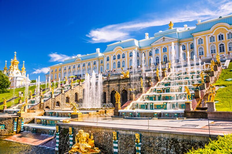 The opulent Grand Cascade, in Peterhof, St. Petersburg, Russia.