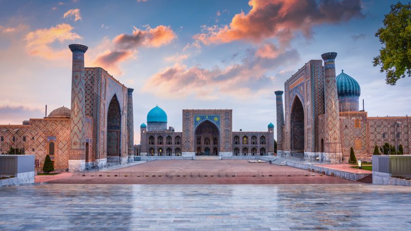 The Registan is a public square and part of the UNESCO World Heritage Site Of Samarkand