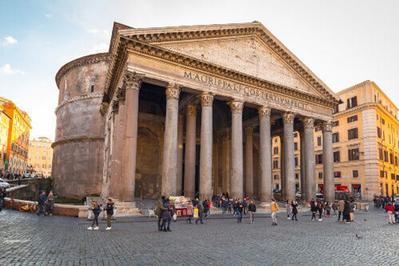 The exterior architecture of the Pantheon Temple, Rome.