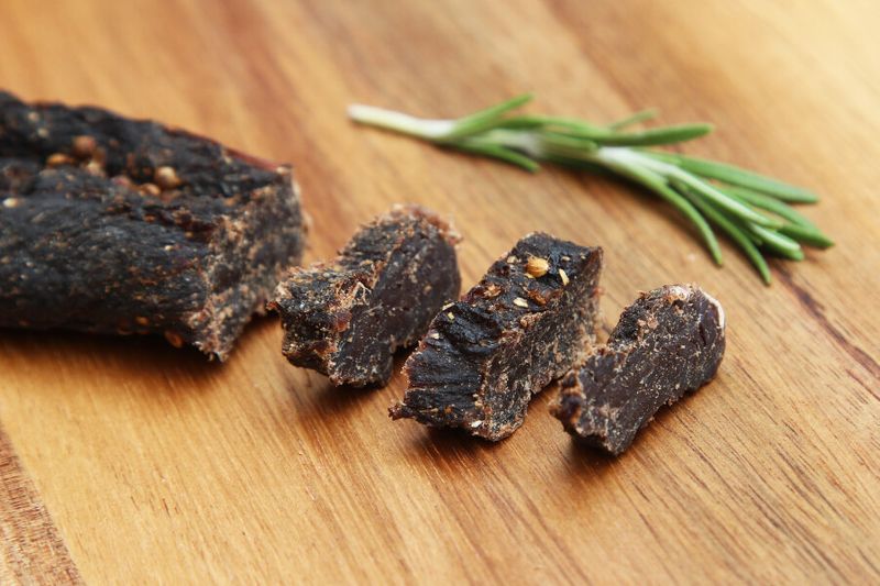 Sliced Biltong or cured meat, a very popular snack in South Africa.