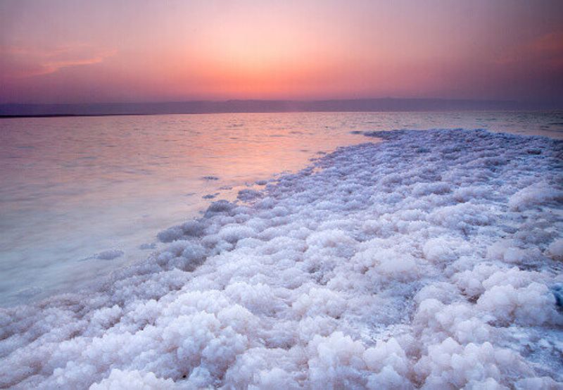 Large salt crystals located on the coast of the Dead Sea, Jordan.