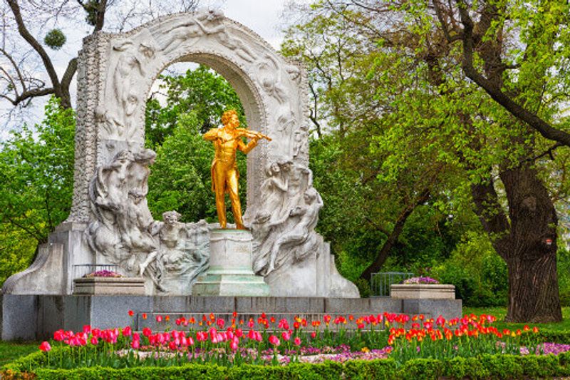 Statue of Johann Strauss, famous composer and violinist in Vienna, Austria