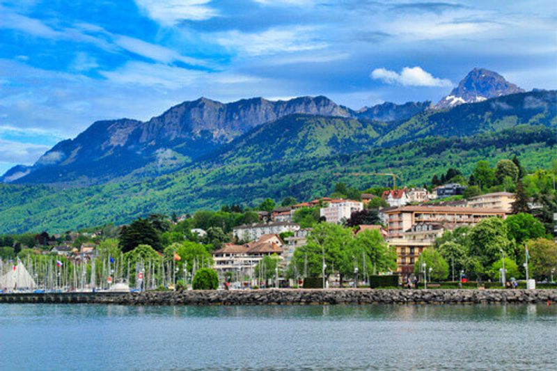 Lakeside view of Evian in Evian les Bains France, Switzerland,