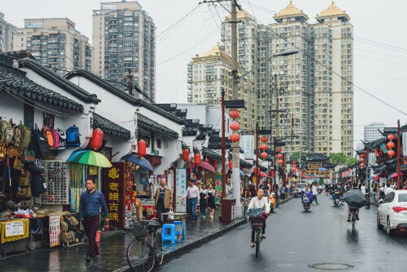 A busy street scene in Shanghai.