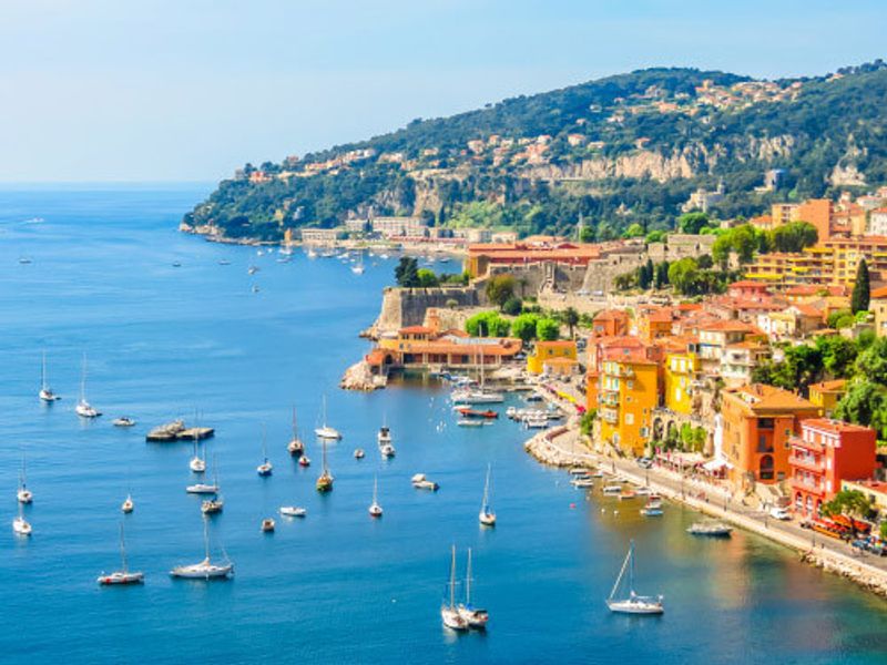 An aerial view of Villefranche-sur-Mer in Cote d'Azur.