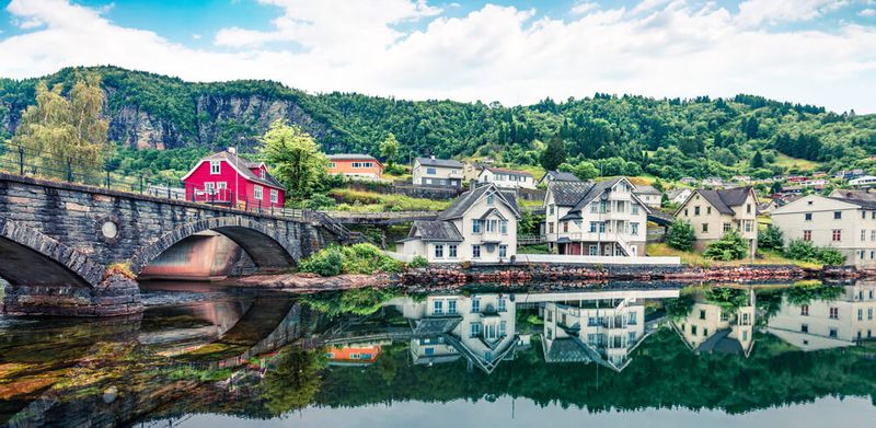 The quaint and picturesque Norheimsund Village, Hardangerfjord.