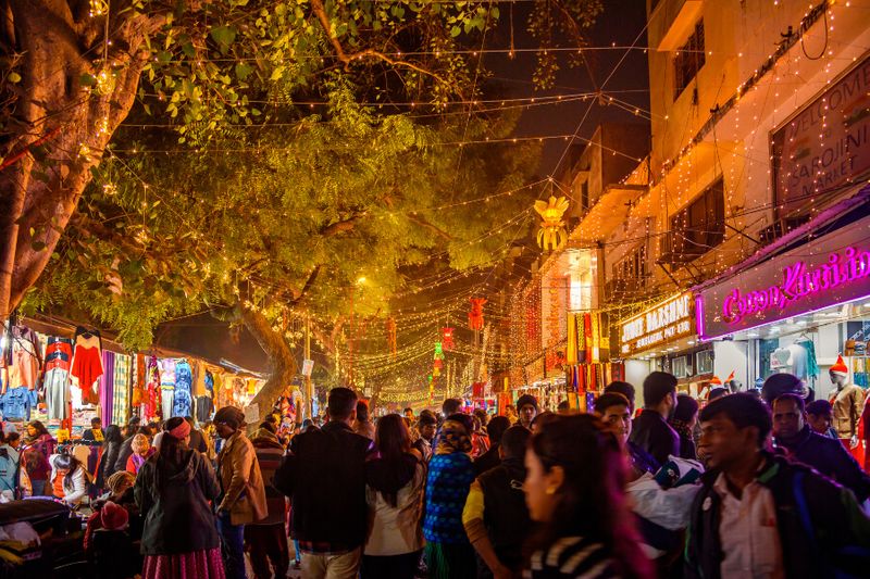 Locals and tourists on the eve of Diwali at the Sarojini Nagar Market in New Delhi.