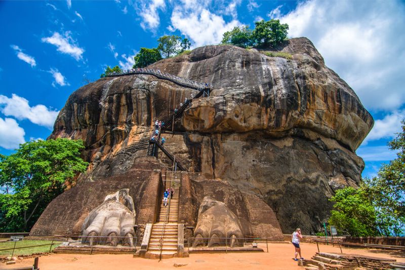 Tourists visiting the famous Sigiriya Rock Fortress in Sri Lanka