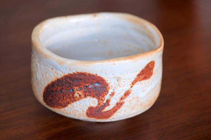 Shino tea ware, a traditional tea bowl used for ceremonies.