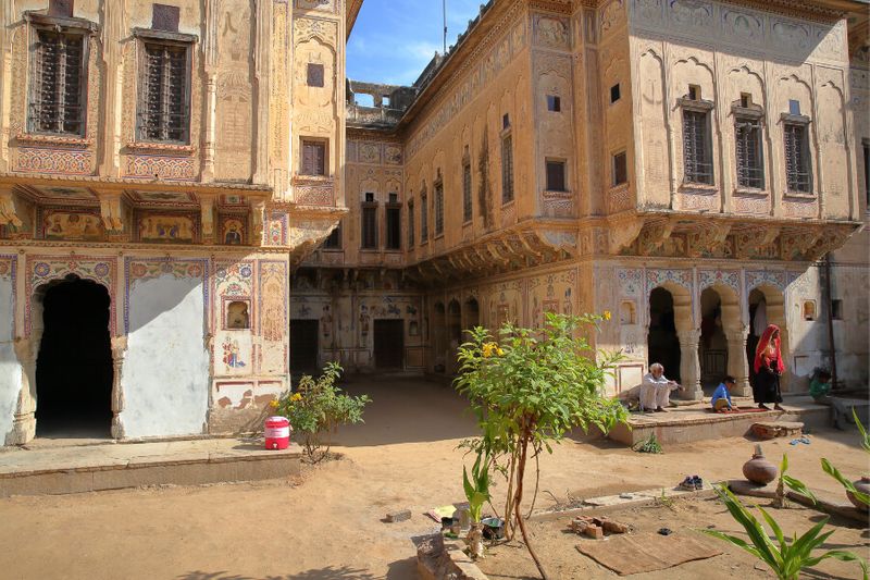 The exterior architecture of Chokhani Double Haveli in broad daylight