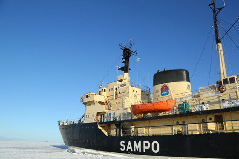 The Arctic icebreaker Sampo during a unique cruise in the frozen Baltic Sea, Kemi.