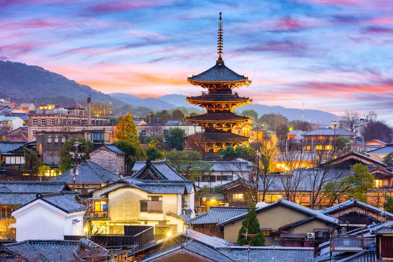 Explore the Higashiyama historic district's charming streets lined with traditional tea rooms and wooden, gable-roof buildings.