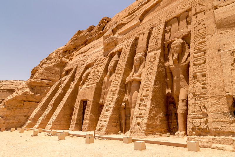 The Temple of Hathor and Nefertari with its gods and goddesses carved on the rock