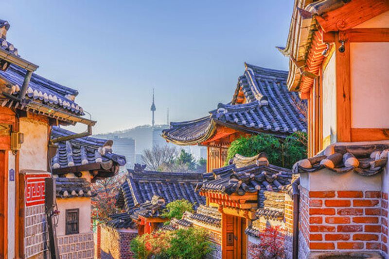 The historic Bukchon Hanok Village in Seoul, South Korea.