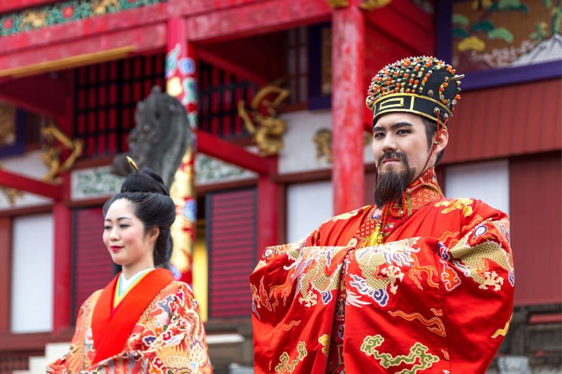 The re-enactment of the coronation performance at Shuri Jo Castle