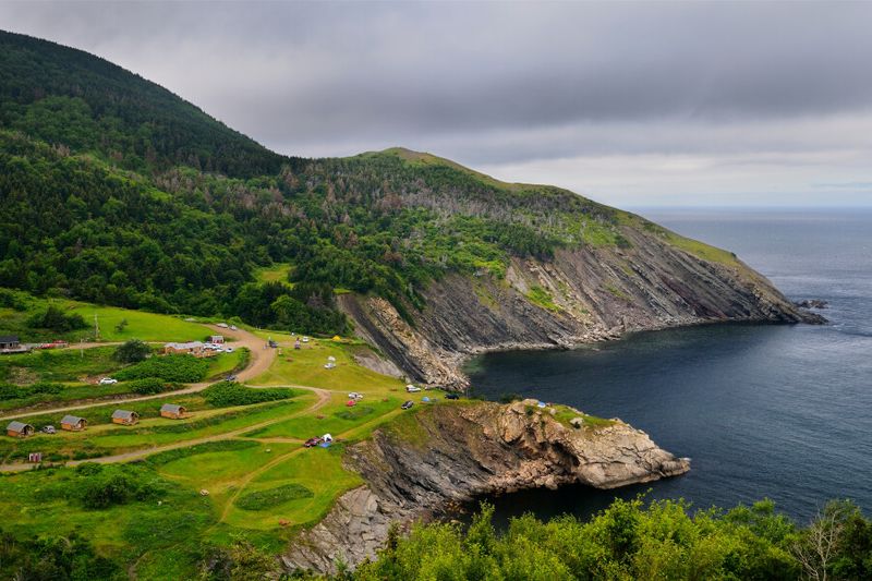 The Meat Cove camping grounds at the north tip of Cape Breton Island in Nova Scotia