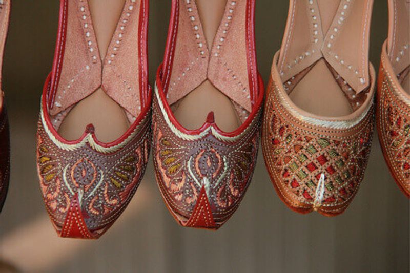 The traditional Indian mojiris footwear in Jodhpur, Rajasthan.