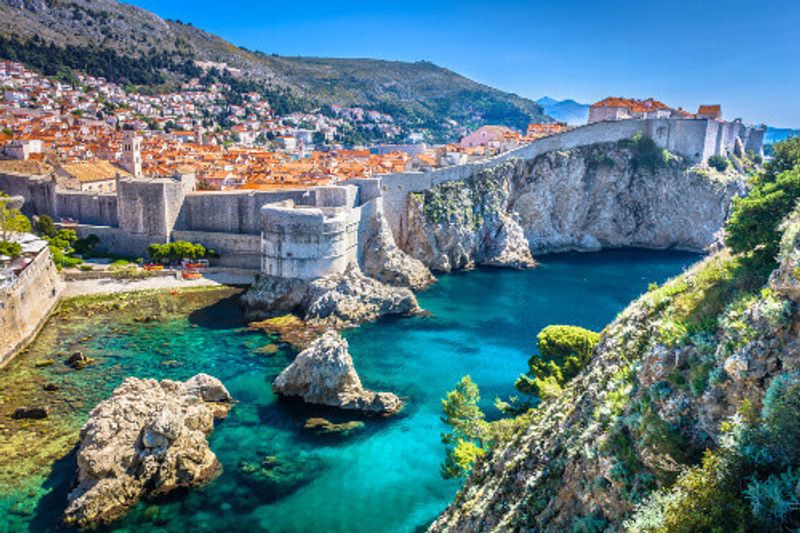 An aerial view of the old town wall in Dubrovnik.