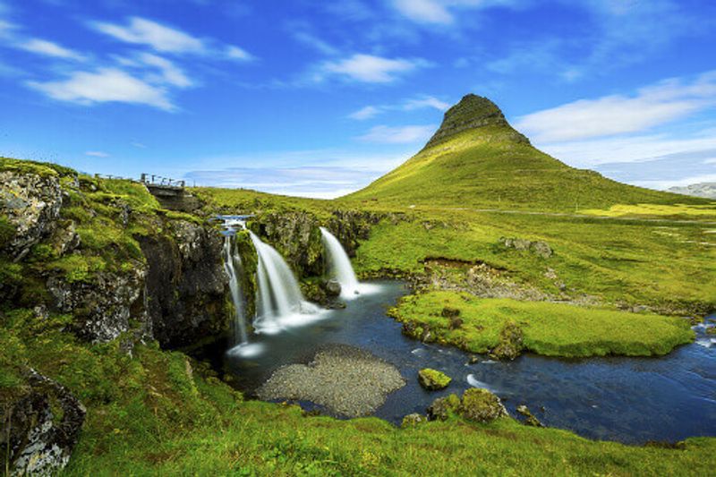 The Beautiful Kirkjufell mountain and Kirkjufellfoss Waterfalls.