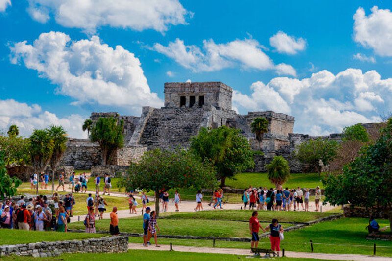 Tropical landscape of the Mayan riviera at the Zona Arqueológica de Tulum.