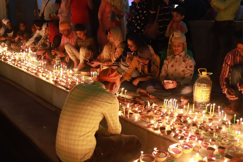 People gather at the Golden Temple to celebrate Diwali in Amritsar