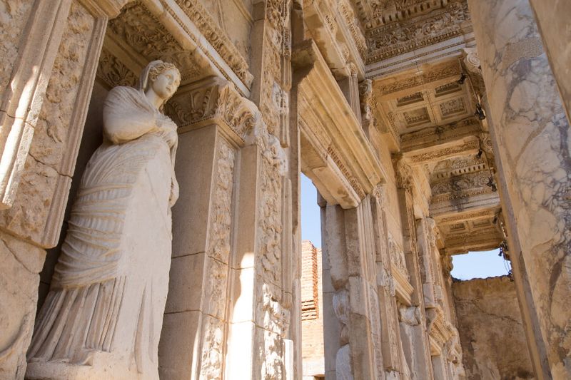 One of the ancient statues in the Library of Celsus in Ephesus
