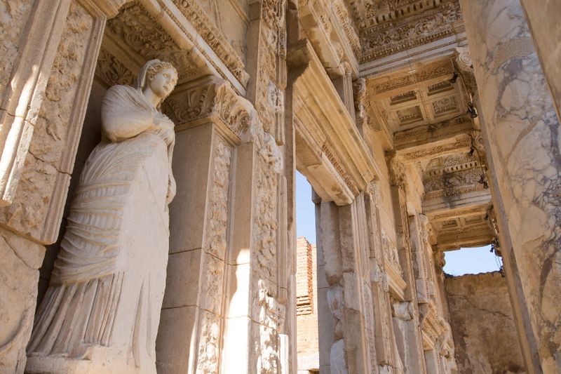 One of the ancient statues in the Library of Celsus in Ephesus