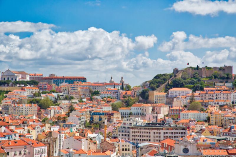 The busy city of Alfama as seen in an aerial view.