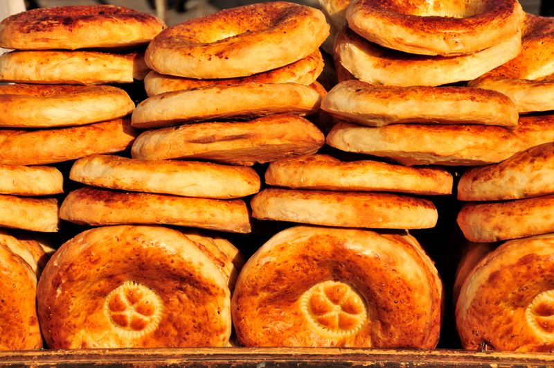 Traditional chorek bread which is commonly eaten in countries in Central Asia