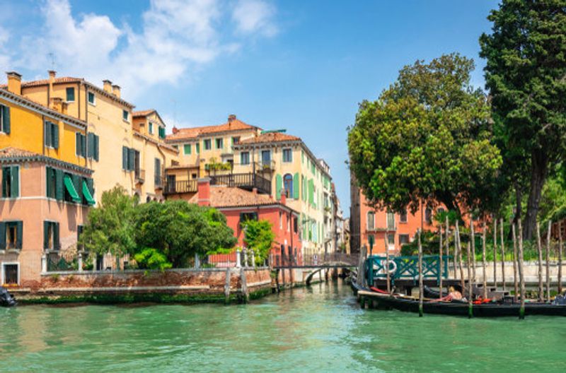 Colourful houses on the Venetian Grand Canal.