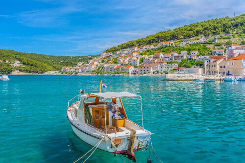 Waterfront view of the small picturesque town of Pucisca in the Island of Brac.