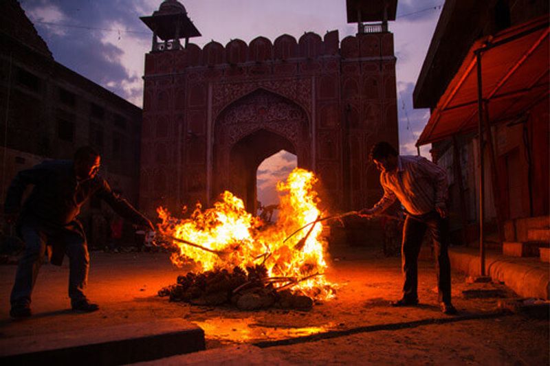 Holika Dahan bonfire in Jaipur, India.