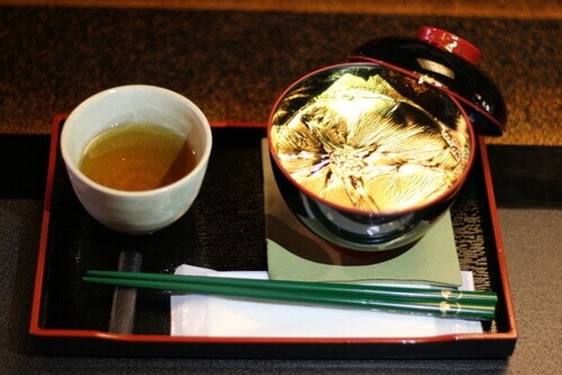 Zenzai gold leaf soup in the Kaikaro Teahouse, Japan.