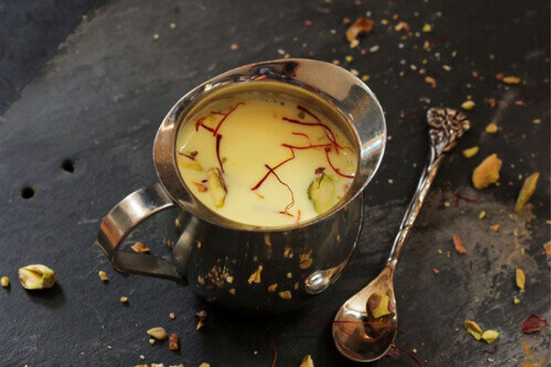 The traditional drink, Thandai, made during Holi in India.