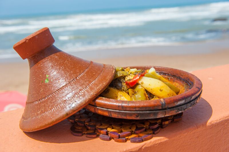 The local dish of tagine can be enjoyed anywhere, even by the ocean.