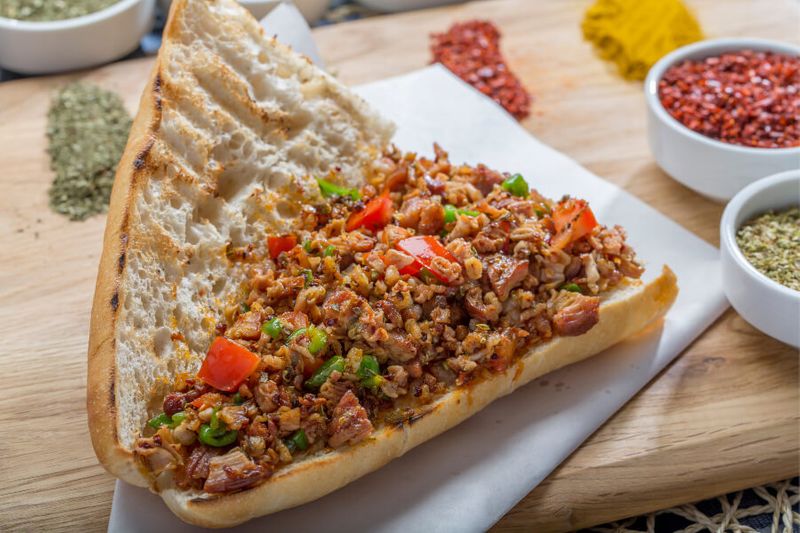 The Traditional Turkish Kokorec sandwich is a tasty local delight.