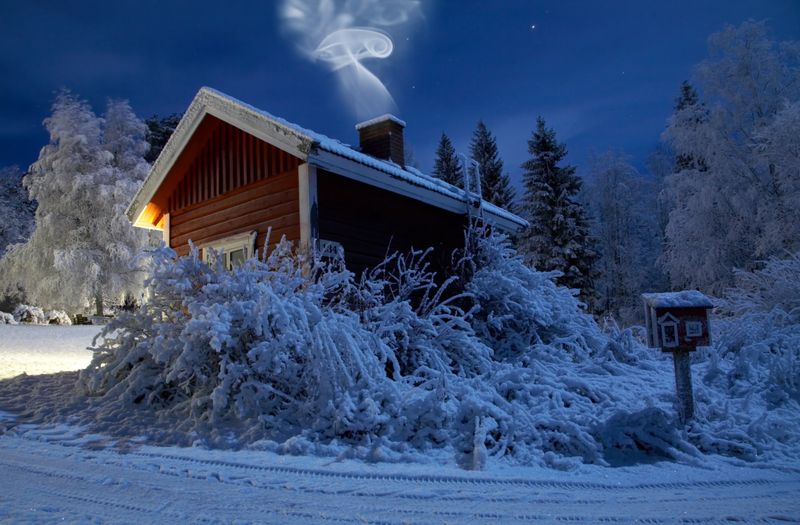 Moonlit sauna session in Finland surrounded by snow—an iconic and peaceful Finland tourism experience.