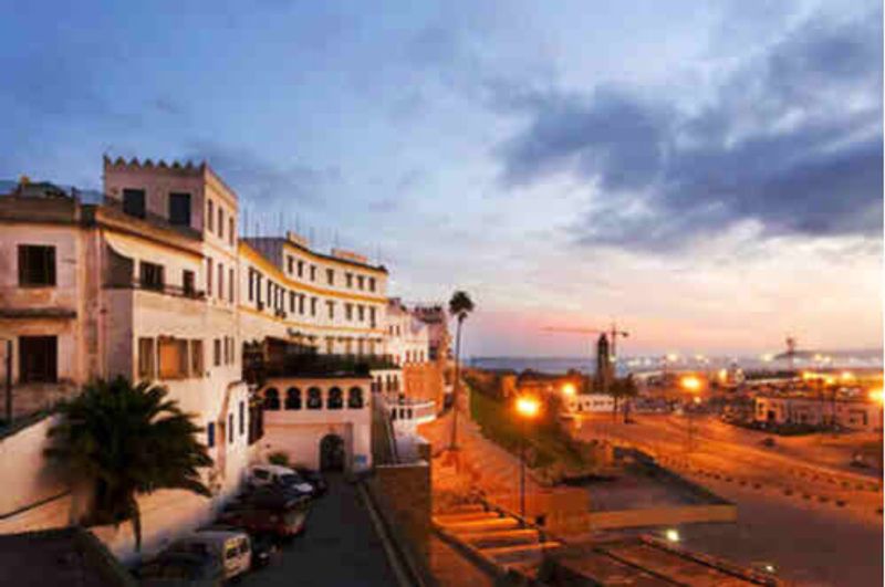 The sunset view of the Tangier City and Port, Morocco.