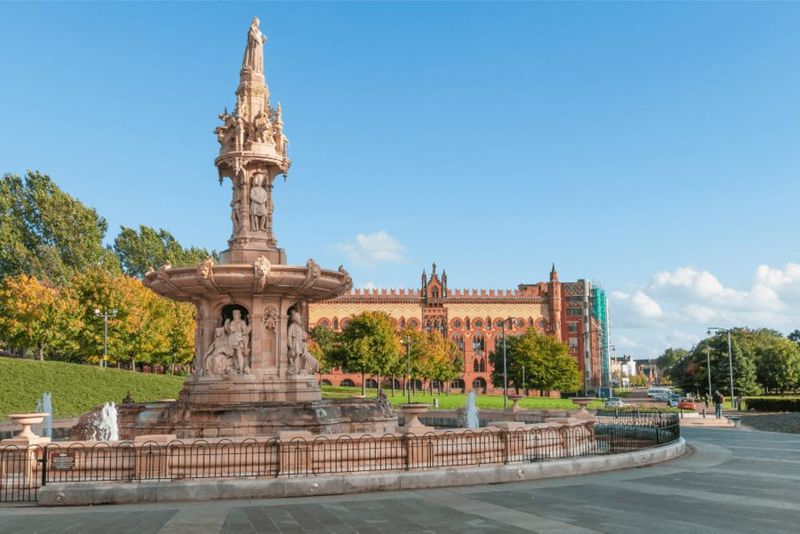 View of the Doulton Fountain built in the 1888 near the Peoples Palace Museum.