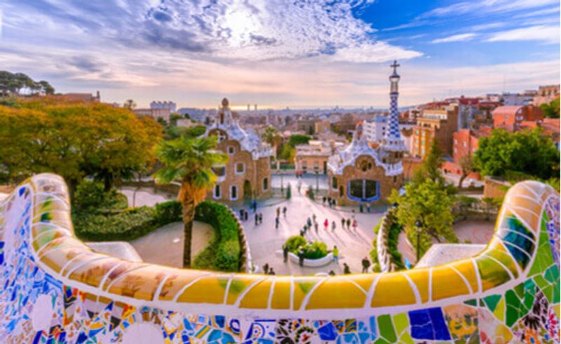 The streetview of Park Guell, Barcelona, Spain.