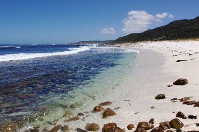 The cold, clear waters of the Atlantic Ocean at Maclear Beach, in the Cape of Good Hope area of the Cape Peninsula.
