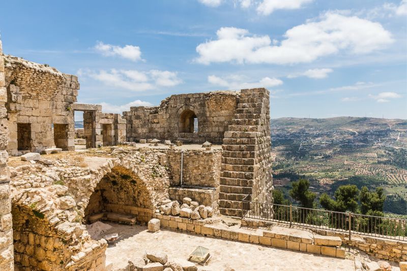 The 12th century Muslim castle of Qalat ar Rabad or the Ajloun Castle on a beautiful cloudy morning