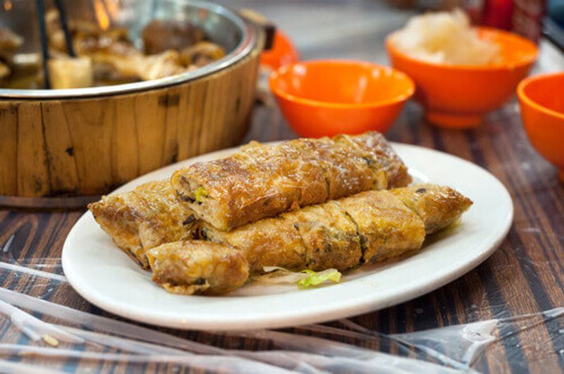 Fried spring rolls at a Dai Pai Dong stall