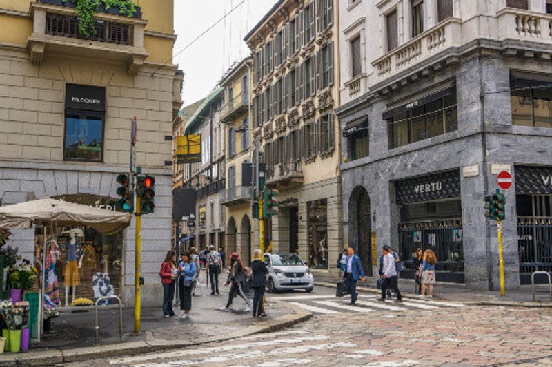 The Via Monte Napoleone shopping street at the Milano fashion district.