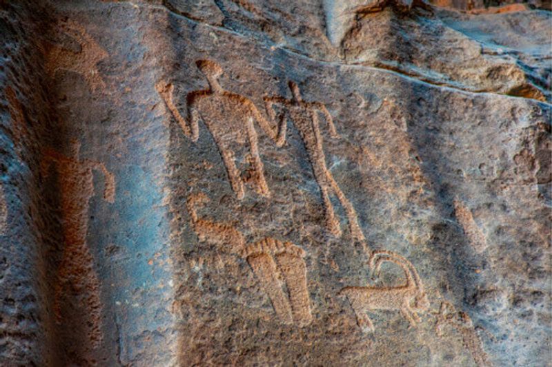 Ancient Rock Inscriptions in Khazali Canyon in  Wadi Rum, Jordan.