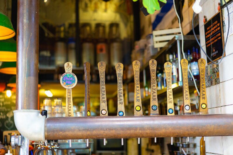 Beer taps at the Beer Bazaar in Jerusalem, Israel.