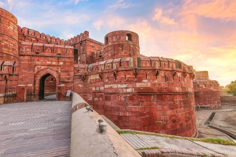 The historic Agra Fort is made of red sandstones and is a UNESCO World Heritage Site.