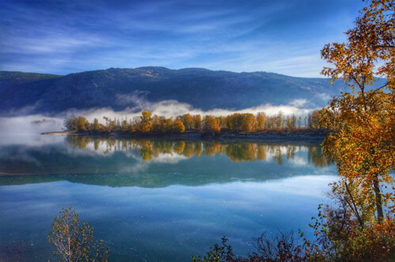 A  beautiful autumn morning at the Blue River near North Thompson River in British Columbia.